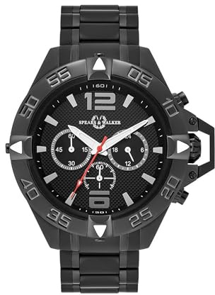 Spears & Walker Herren Uhr Edelstahl schwarz Quarzwerk 5 ATM | Edelstahl Armband, schwarz, Gliederarmband, Chronograph, Zifferblatt schwarz, Mineralglas, Armbanduhr