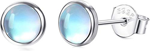 MILACOLATO Mondstein Ohrringe 925 Sterling Silber Hypoallergene Runde Ohrstecker Damen Schmuck für Frauen Mädchen 5MM