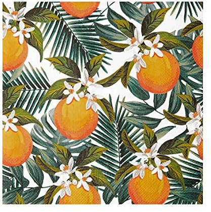 Talking Tables Serviettes en papier orange tropical, serviettes jetables, Repas intérieur ou extérieur, anniversaire, fête de jardin, pique-nique, feuille de palmier, BBQ, découpage, Mittel