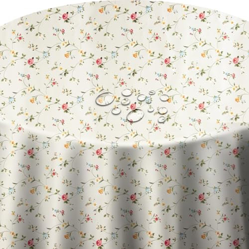 Wachstuch Wachstischdecke Tischdecke Gartentischdecke Größe wählbar Blumen Beige Rund 130 cm abwaschbar