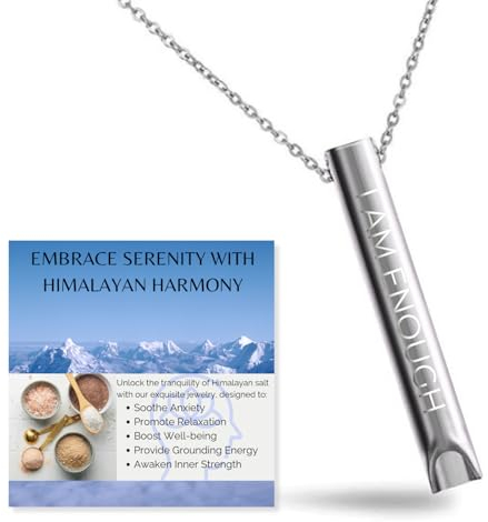 Halukakah I AM ENOUGH ZenAtmende Halskette mit Platin Plattiert Kette:Meditation & Angstlinderungstool zur Entspannung,Stressreduktion,Atemübungen,Luxuriöses Himalaya-Salz Enthalten,für Damen & Herren