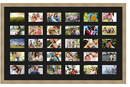 Cadres Photos pêle mêle multivues Noir 30 Photo(s) 15x10 Passe Partout, Cadre Photo Mural 113x70 cm Naturel Beige, 3.5 cm de Largeur