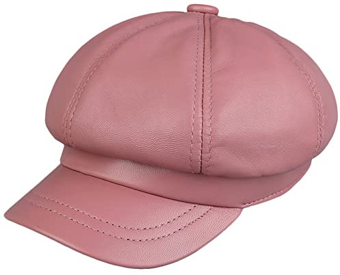 DongBao Ballonmütze Damen Schirmmütze Cabbie Maler Mütze Leder Hut Herren Damen