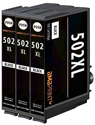 Amaprint XL Patronen kompatibel mit Epson 502 502XL Schwarz passend für XP-5100 XP-5105 XP-5115 XP-5150 XP-5155 WF-2860 WF-2865 WF-2880 WF-2885 (3 Druckerpatronen)