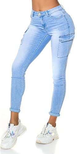 Miss RJ Jeans Damen High Waist Skinny Jeans Jeanshose CargoJeans mit Seitentaschen (42, Hellblau)