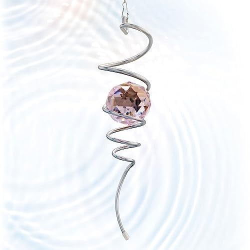 Eiryhope Boule d'observation avec queue en spirale et orbe en cristal rose, stabilisateur de vent étincelant, attrape-soleil, arc-en-ciel à suspendre, décoration de jardin intérieur/extérieur et
