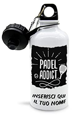 Mr. Gadgets Borraccia in Alluminio con scritta e grafica simpatica per Padel Personalizzabile con Nome (Mod. 1)