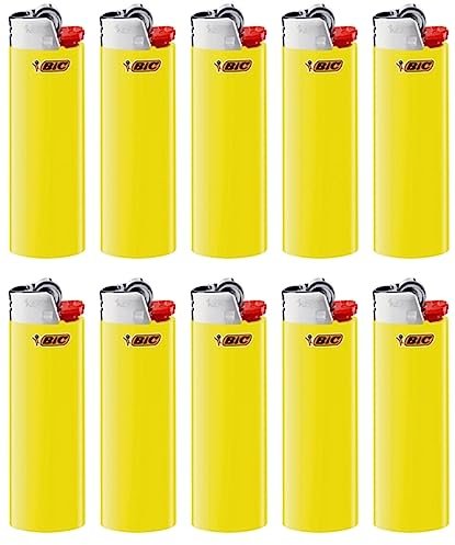 BIC J26 Maxi Feuerzeug, Gemischte Farben und BIC Ständer – Leicht und Zuverlässig (Gelb, 10)