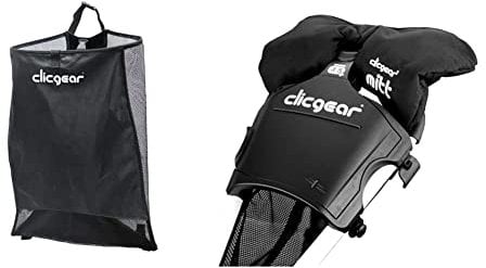 Clicgear Mesh Golf Trolley Storage Net, Black, & Golf Trolley Winter Mittens, Black, UK