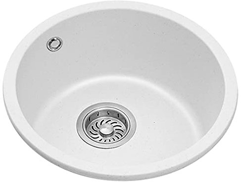 CHEMYO Piedra De Cuarzo Redondo Blanco Cocina Barra Incorporada Lavabo Redondo Piedra Engrosada (Color : White, Size : 38cm)