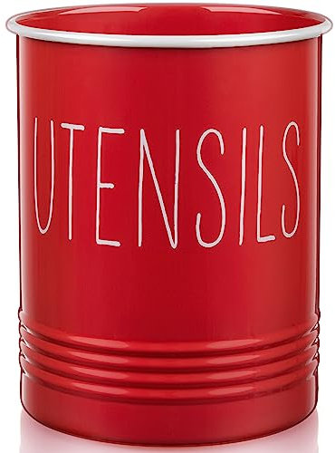 Bivvclaz Porte-ustensiles de cuisine – Porte-ustensiles de 17 cm pour comptoir de cuisine – Pot à ustensiles de cuisine avec fond en liège – Décoration et accessoires rouges – Organiseur d'ustensiles