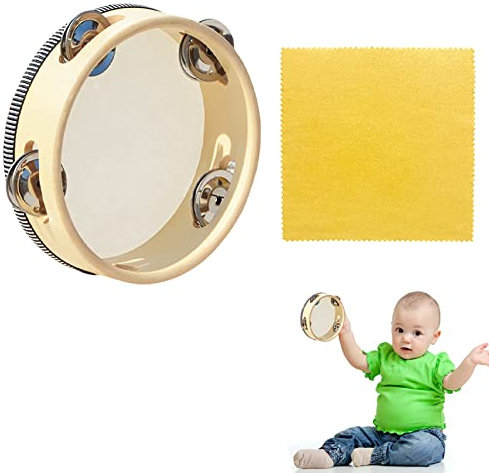 Tambourine, Trommel, Tamburin, Tambourine Baby, Tambourine Kinder mit Jingles, Tamburin Hölz Handtrommel mit Reinigungstuch, Tamburin Instrument für Tanzparty, Kinderspiele, Gesangsbegleitung