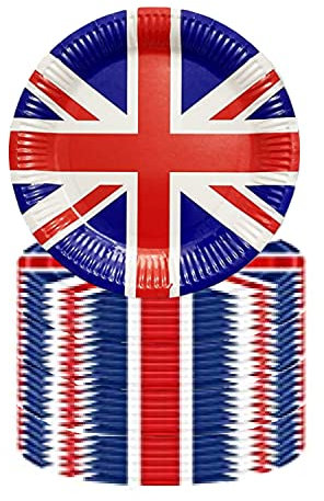 Lizzy 50pcs Union Jack 22cm Paper Plates | Dish Plates Cup Bowls Tablecloth Indoor or Outdoor Royal Event Party Tableware Decorations