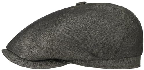 Stetson Brooklin Leinen Schirmmütze Damen/Herren - Sommercap mit Fischgratmuster - Leinenmütze Herringbone - Ballonmütze Frühjahr/Sommer anthrazit S (54-55 cm)