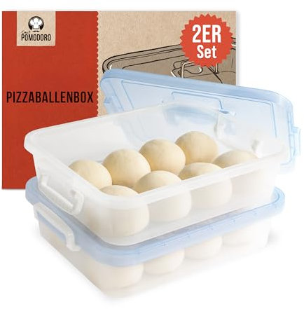Chef Promodoro - 2 x Pizzaballenbox mit Deckel - 44 x 34 cm - Pizzaballenbox mit 2 x Deckel für Pizzateig - Gärbox für Sauerteig im 2er-Pack für doppelten Komfort - Blau