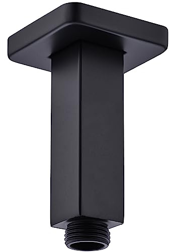 Black Shower Arm with Flange, BSTIIU Ceiling Mount Shower Head Extension Arm, Stainless Steel Square Shower Arm, 4 Inch