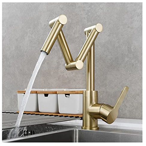 Schwenkbares Wasserhahnzubehör Messing Topffüller Wasserhahn Deck montiert dreiteilige Verlängerung klappbarer Küchenhahn Dreifachgelenk Schwenkarm for heiß und kalt ( Color : 1 Function Brushed , Siz