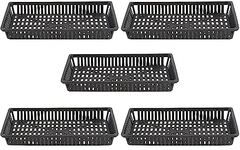 Bafnsiji 5er Pack Rechteckige Kunststoff Teich Pflanzen Körbe, Teich Pflanzkorb, Schwarz, 13.6 cm x 8 cm x 1.2 cm, both, 1 Level, Box Form, Aquarium-Planter