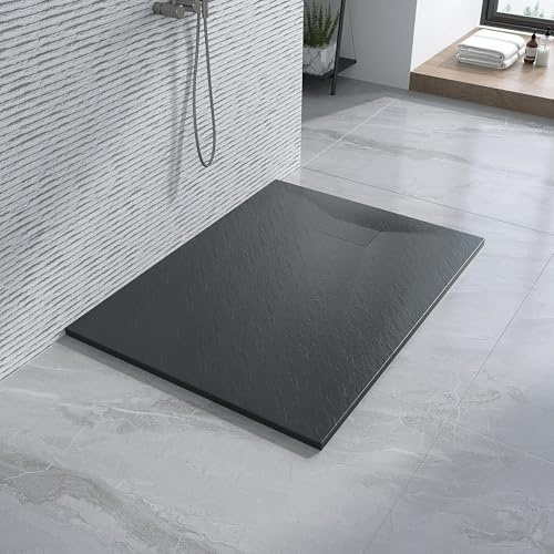 Duschtasse 120x90 cm ebenerdig Steinoptik Anti-Rutsch Zuschneidbar ohne Siphon und Ablaufgarnitur