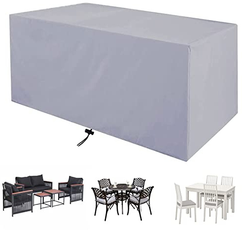PROUH Gartenmöbel Abdeckung 240x100x70cm, 420D Schutzhülle Gartenmöbel Abdeckplane Gartenmöbel Mit Zugkordel Gartentischabdeckung Wasserdichtes Winddicht für Gartentisch Sitzgruppe, Rechteckig