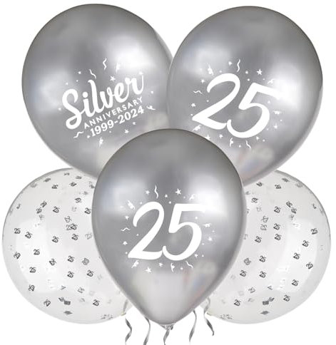 BETESSIN Decoración Boda de Plata, 24pcs Globos Plateados de 25 Aniversario, Globos de boda de plata, Decoración Globos para Aniversario de 25 Años