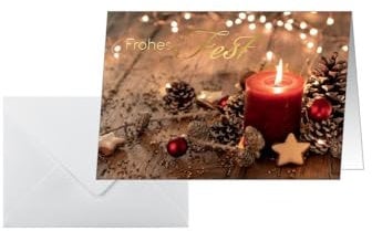 SIGEL DS093 Premium Weihnachtskarten-Set Red Christmas Candle, A6, 10 Karten mit Umschlägen, ideal zum Bedrucken, aus nachhaltigem Papier