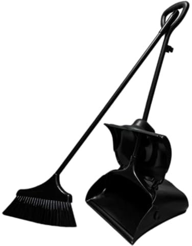 NIBHZ Broom and Dustpan Set for Home with Lid Indoor Upright Dustpan and Broom Combo Dust Pan with Long Handle Standing Sweeper Angle Broom Sweeping Room Office Garden Kitchen,Black