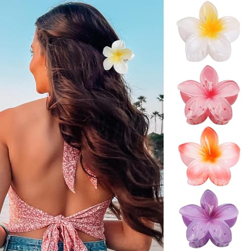 IOSPKKIO® Lot de 4 pinces à cheveux en forme de fleur - Forte adhérence - Grandes pinces à cheveux pour cheveux épais - Antidérapantes - Pour femme - 4 couleurs