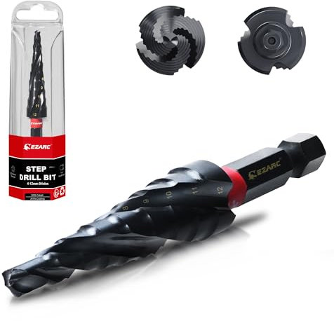 EZARC Step Drill Bit for Metal, M35 Cobalt Step Drill Spiral Flute Unibit Step Drill Bit (4-12mm) Wear-Resistant AlTiN Coated, 1/4 Hex Shank for Metal, Stainless Steel, Aluminum, Plastic