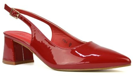 Womens Court Shoes Ladies Block Low Heel Point Toe Slingback Evening Red Patent Classic Pumps Shoes Size 6
