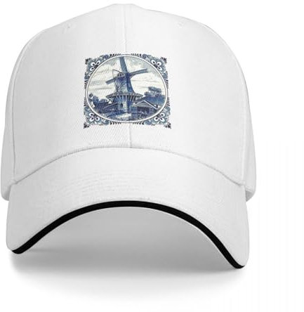 Basecap Dutch Blue Delft: Vintage WindmillPrint Cap Baseball Cap benutzerdefinierte Kappe Frau Hüte Männer