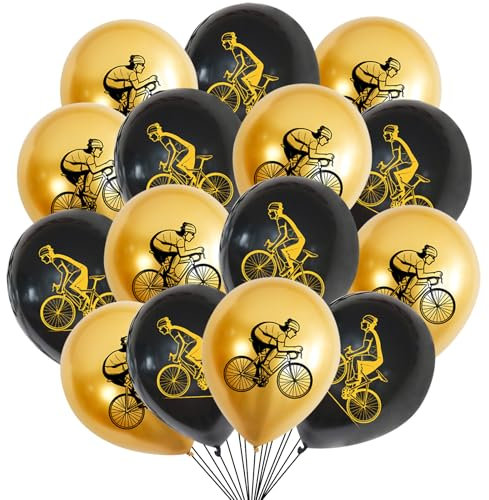 KOBOKO Luftballons - 18 Stück Ballon Deko für Geburtstag Junge Fahrrad Party, Schwarz Gold Latex Helium Ballons