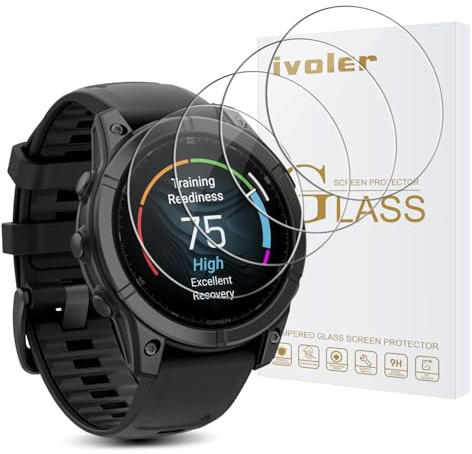 ivoler 4 Stück Schutzglas Schutzfolie für Garmin Fenix E 47mm, 9H Härte Schutz Glas, HD Klar Displayschutzfolie, Anti-Kratz Folie, Anti-Bläschen