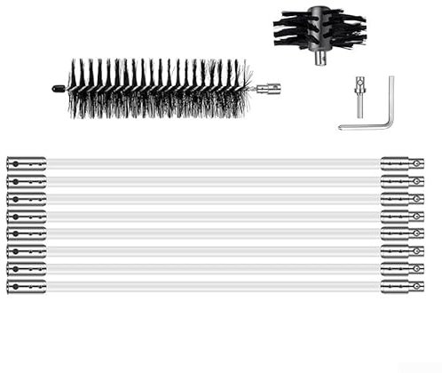 Eawfgtuw 6 flexible Schornsteinfegerstangen – Schornsteinreinigungsbürsten-Set mit Stange + Bürste + Kopf + Sechskant + Schraubenschlüssel + Adapter, Kehrbürste Werkzeug für Rauchabzug/Kamin
