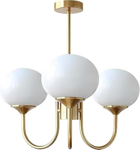 Lampadario moderno a 3 luci Globe Sputnik Mid Century, lampadario a sospensione in vetro rosa a forma di palla, lampadario in ottone dorato, lampadario a soffitto a filo - Illuminazione a sospensione