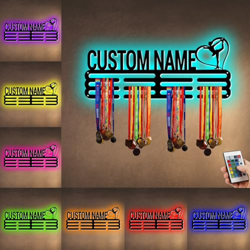 ASD Jewerly Personalisierte Name Metall Eiskunstlauf Medaille Aufhänger Halter Display Rack für Auszeichnungen Bänder mit LED-Licht, kundenspezifische Sport Medaille Aufhänger Display Award Rack