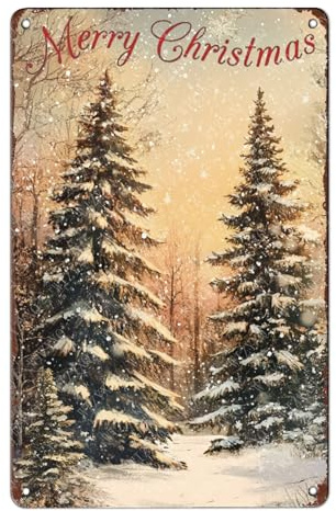 WIZYXQ Metallschilder Merry Christmas Trees, Blechschilder, Winter-Weihnachtsschild, Aluminiumschild für Wohnzimmer, Schlafzimmer, Bar, Café, Hof, Garten, Büro, Wanddekoration, 30,5 x 20,3 cm
