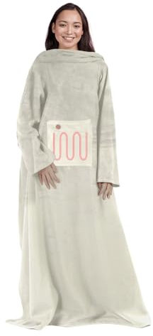 Mad Monkey Ärmeldecke mit Bauchwärmer - USB Wärmedecke für Gemütlichkeit auf Knopfdruck - Decke zum Anziehen mit 3 Heizstufen – Decke mit Ärmeln - Größe: 200 x 130 cm - Ideal als Bauchwärmer (Beige)