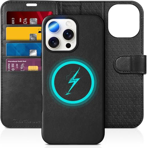 TUCCH Wallet Case for iPhone 16 Pro Max (6.9), [2 in 1][Detachable][Wireless Charging][4 Card Holders] RFID Blocking Shockproof Flip Stand Cover, Magnetic PU Leather Removable Foldable Folio, Black