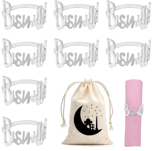Bismillah Serviettenringe - 8 Stück Premium Serviettenringe Gold und Silber, Einzigartige Ramadan Geschenke und Bismillah Deko