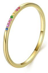 AMDXD Echtgold Schmuck Verlobungsring Au585 Gelbgold, Klassiker Ewigkeitsring Memoirering Freundschaftsringe mit Kristall Bunt, 14K Gold Hochzeitsring Partnerringe, Gr.57 (18.1)