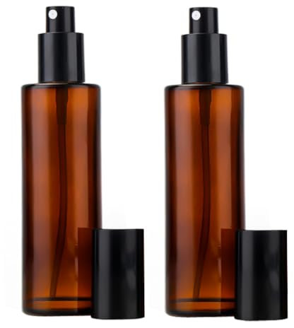 2PCS 100ml 3.4oz Amber Glass Spray Bottles Empty Refillable Fine Mist Spray Bottles Cosmetic Bottles Containers for Essential Oil Aromatherapy Makeup Travel