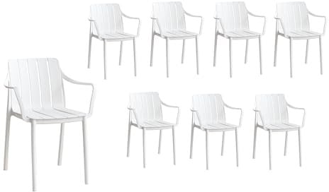 LC Garden »Vina« Stapelstuhl 55x58x80cm Gartenstuhl Terassenstuhl Bistrostuhl Kunststoffstuhl (Weiß, 8er Set)