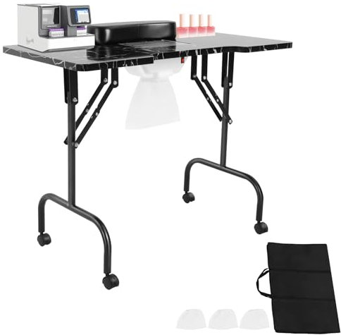 DHQCQL Table à Ongles Aspirante Pliable avec Coussin et Sac de Transport, Table de Manucure Moderne Noir/Blanc 94 x 48 x 72 cm