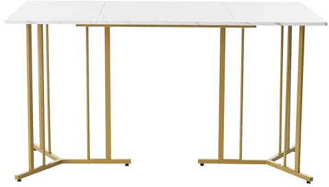 ModernLuxe Esstisch 140x80 cm – Marmoroptik, Rechteckiger Küchentisch mit Metallgestell, Stabil & Modern, Verstellbare Füße, Esszimmertisch für 4 Personen, Weiß/Gold