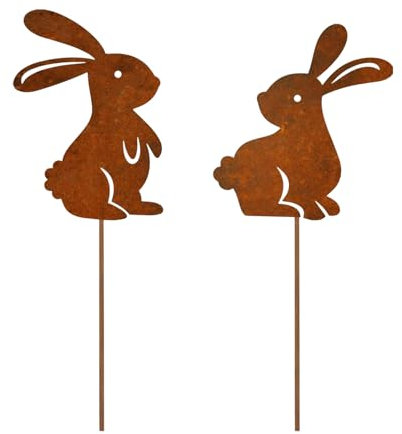 lafomukea 2 er Edelrost Oster Hase Gartenstecker Deko Rost, Rost Deko Kaninchen Gartendeko Ostern für Garten Deko Outdoor Wetterfest Frühlingsdeko