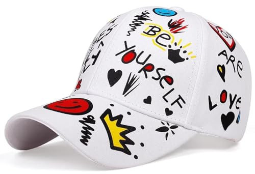 AAIXXIZAO Herren Kappe Hut Unisex Buchstabendruck Graffiti Baseballmützen Outdoor Verstellbar Freizeithüte Hip Hop Hut Sonnenschutz Hut Weiß