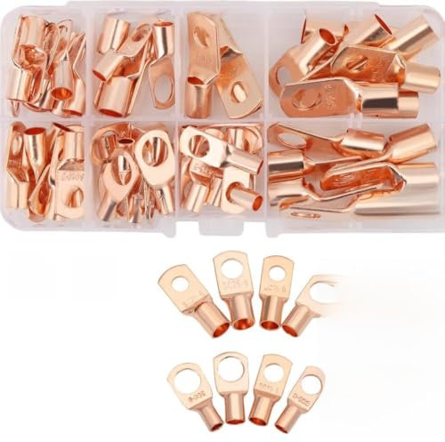 Set di capicorda in filo di rame, 140 pezzi con 60 capicorda in rame e 80 tubi termorestringenti, AWG12 a AWG4, per collegamenti elettrici ed automatici