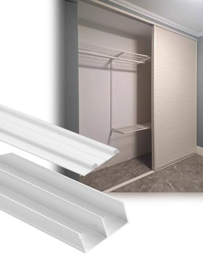 Kit Porta Scorrevole Kit Ferramenta per Anta Scorrevole a Scomparsa Doppia per Armadio, Binario per Porta Scorrevole da 60 76 120 152 167 170cm con Guida a Pavimento, Bianco(84 cm/33.0 inch)