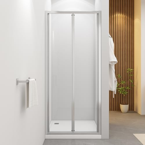 Bathlink 1000 x 1950mm Bi-Fold Shower Door Enclosure, Folding Shower Screen 5mm Easy Clean Toughened Glass
